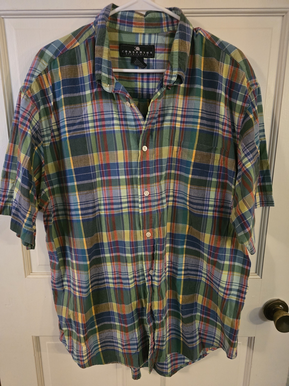 Consensus Green Plaid Short-Sleeve Button-Down Shirt #344